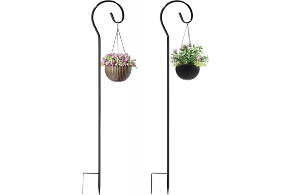 leyomgamz Crochet berger Bâton lanterne Lampes volière - 2 pièces Pliable Bâton de jardin en métal pour cages à oiseaux, lanternes, mariages, paniers à plantes Lampes solaires étanches Lampe solaire