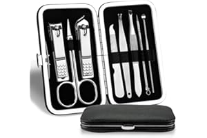 YUFANA Cortaúñas y Kit de Aseo para Cejas 7 Piezas Acero Inoxidable Grooming Kit Cortaúñas Kit Manicura Pedicura Set Manicura Kit con Herramientas Remover Cutícula para Viajes y hHogar(Negro)