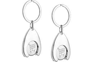 ZPLASK 2 Pieces Trolley Token, Shopping Trol ley Token, Stainless Steel Unlock Release Trolley Token Keyrings, Portable Mini Removable Trolley Tokens Keyring for Supermarket Grocery Shopping Cart