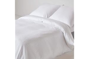 Homescapes 3-częściowy zestaw pościeli damasceńskiej w kolorze białym, egipska bawełna z satynowymi paskami, 1 poszwa na kołdrę 240 x 220 cm i 2 poszewki na poduszkę 80 x 80 cm