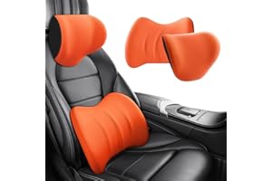 Kidmis Ergonomische Kopfstütze und Lendenkissen für Autositze, Memory Foam Lendenwirbelstützkissen für Bürostuhl, Auto Kopfstütze Auto Nackenstütze Auto Nackenkissen (Orange, Kopfstütze)