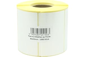 ‎MDLABELS MD Labels białe etykiety termiczne na rolce 80 x 50 mm 1000szt klej trwały, do kodów kreskowych, białe etykiety samoprzylepne do etykietowania, Etykiety Magazynowe