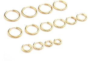 Zysta - Orecchini a cerchio, in Acciaio inossidabile, Unisex, Colore: Argento/Nero/Oro, Set da 7 paia