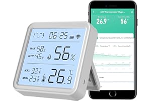 SENCKIT Smart WiFi Sensore di umidità di temperatura,termometro igrometro wireless,orologio e visualizzazione dell'ora,intelligente monitoraggio della temperatura con applicazione Tuya,compatibile con Alexa
