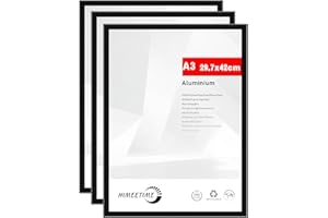 HIMEETIME Lot de 3 Cadre à Documents A3 30 x 42 cm en Aluminium Noir,Cadre 29,7 x 42 cm 2-pack,Verre Acrylique Incassable Excellente Qualité Durable,Accrochage Facile Pour Montage Décoration Murale
