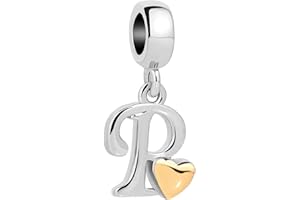 MiniJewelry A-Z Initial Letter Charms fit Pandora Moments Bracelets Love Gold Heart Name Alphabet Birthday Friendship Christmas Family Women Girls