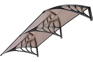 VIVOHOME Polycarbonate Window Door Awning 100×200cm Spliced Canopy Brown with Black Bracket