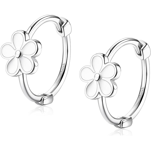 Boucles D'oreilles à Charm Marguerite Fleur En Argent Sterling - Jolies Boucles D'oreilles Huggie Flower Blossom - Créoles à Breloques Amusantes, Fantaisistes Et Amovibles - France