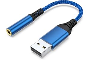 JeoPoom USB auf 3.5 mm Klinke Audio Adapter, USB Externe Soundkarte, USB to 3.5mm Stereo Audio Adapter, kompatibel mit Kopfhörer, Lautsprecher, Laptop, Desktop und andere Geräte(Blau)
