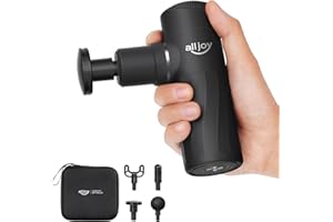 ALLJOY Pistola de Masaje Muscular Mini, Masajeador Muscular Portátil 3200RPM, Masajeador de Mano Ultra Silencioso con 4 cabezales, 4 Velocidades, Massage Gun para Piernas, Espalda, Tipo C