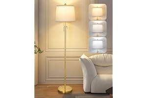 QINGMIAO Floor Lamps for Living Room, Modern Floor Lamp with with Lampshade and 3 Colors Temperature & Height Adjustable,Standing Lamps for Living Room Bedroom Office(9W Bulb Included)-Gold
