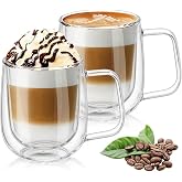 Vicloon &Ccedil;ift Duvar Cam Kupa, Isı Yalıtımlı Bardak Bardak, Saplı 250 ml, &Ccedil;ay Su Bardakları, Kahve, S&uuml;t, Cappuccino, Espresso, 
