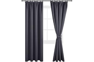 ‎DWCN DWCN Vorhang Verdunkelungsgardinen Dicke Blickdichte Vorhänge mit Kräuselband Vorhänge mit Vorhang-Krawatten, 225x140 cm(HöhexBreite), Dunkel Grau, 2er Set