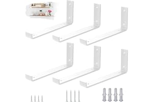 VTOPVMAX 6 Piezas Soporte Estanteria Pared Blanca - Escuadras Metalicas de L 0,5 cm Grueso con Tornillos, Soportes para Balda Flotante, 30 cm
