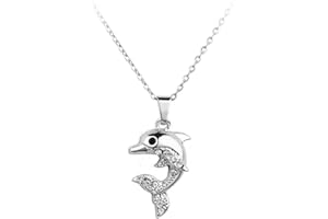 MiniJewelry Dolphin Pendant Necklace for Women Jewellery Ocean Sea World Clear Cubic Zirconia Family Daughter Granddaughter Birthday Christmas