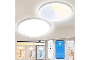 Yexati Lot de 2 Plafonnier LED Dimmable 24W 3200LM, Luminaire Plafonnier avec Télécommande 3000K-6500K Lampe Plafond Led Moderne Rond IP54 pour Salle de Bain Chambre Salon Cuisine Couloir Ø30CM Blanc