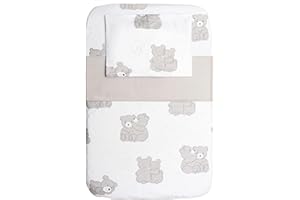 CANGOO CARE CangooCare® Piumotto Set Lenzuola 4 Pezzi Compatibile Next To Me Culle Cosleeping Fianco Letto 50x83 Cm 100% Cotone 1 Piumino 1 Lenzuolo Di Sotto 1 Lenzuolo Copripiumino Sacco 1 Federa Orsetti Grigi