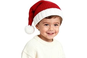 YAUOIPI Santa Hat for Kids, Soft Knitted Xmas Hat for Kids Boys Girls, Red Winter Warmer Stretchy Crochet Cap for Christmas New Year Festive Theme Party Holiday Party Supplies