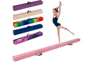 GYMAX Poutre Gymnastique Pliable 210/240/270 cm pour Enfants, Revêtement Antidérapant, Structure en Pin, Poignée de Transport, pour Entraînement à l'Équilibre