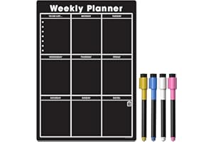 THE MAGNET SHOP TMS A3 / A4 Multi-Coloured Magnetic Weekly Planner/Memo Board/Calendar – Whiteboard, Shopping List and Meal Planner - with 4 Magnetic Dry Wipe Pens