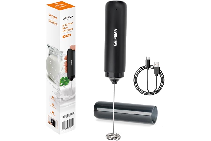 GRIFEMA Espumador de Leche USB Recargable Batidor de Leche Espuma electrico, 13000 RPM, Ergonómico, Fácil De Limpiar, Mini Ba