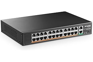 mokerlink 24 Puertos PoE Switch, 2 Gigabit UpLink Puerto, PoE Plus 802.3af/at, 400W de Alta Potencia, Compatible con IEEE802.3af/at, PoE+ Plug and Play no administrado de Montaje en Bastidor