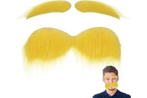 DEARMAMY Fake Yellow Mustache and Eyebrows Set Stick on Eyebrows and Beard Grandpa Old Man Cosplay Disguise Accessories for Halloween Carnival Party