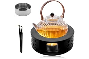 mizikuu Scalda Teiera in Acciaio Inox, Scalda tè Riscaldatore con Pinzette Fornello per Teiera Adatto per Teiere e Caffettiere in Vetro Scalda Tisana per tè, Caffè, Latte