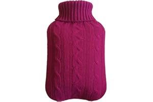 ERTHREE Hot Water Bottle Knitted Cover, 2L Large Capacity Hot Water Bag Knitted Cover(Wine Red)