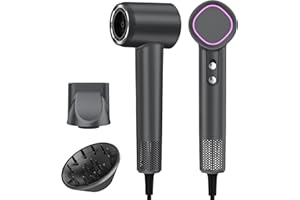 HEXTEK Sèche-cheveux avec diffuseur, 160 000 tr/min, moteur sans balais, séchage rapide, ionique, 500 millions de négatifs, pour voyage, maison, gris