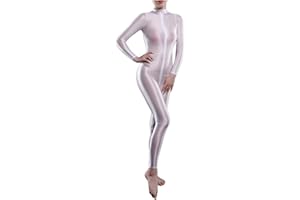Yaaapiy Woman's yoga Shiny Bodystocking yoga motion Lingerie Skin Tight Elastic High Neck Long Sleeve Zipper Bodysuit