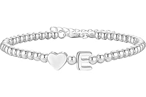 Aretas Initial Bracelet for Women Girls S925 Silver Letter A-Z Heart Pendant Bead Bracelet Christmas Birthday Gifts for Girls Daughter Sister Friends Jewellery
