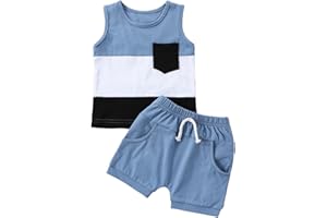 Dazzerake Ensemble Bébé Garçon Ensemble Garçon Été Vêtement Bébé Garçon Rayé Tenue 2 Pièces pour Bébé Garçon 0-5 Ans Haut sans Manche + Short