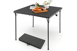 ‎COSTWAY COSTWAY Klapptisch quadratisch 86x86cm, Campingtisch klappbar, Gartentisch mit HDPE-Tischplatte & Tragegriff, Balkontisch für 4 Personen, tragbarer Esstisch für Küche, Garten, Camping (Grau)