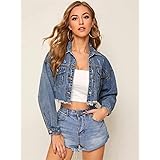 Youngsoul Blouson Jean Oversize Femme Courte Manches Longues Veste En Jean Dechire Amazon Fr Vetements Et Accessoires