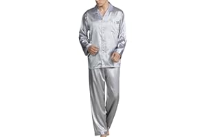 Allthemen Męska satynowa piżama, długa, strój domowy, bielizna nocna, koszulka z długim rękawem i spodnie piżamowe