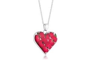 Natural Flower Jewellery Sterling Silver Large Heart Pendant Made with Real Poppies