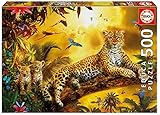 Puzzle de 500 piezas, leopardo con sus cachorros