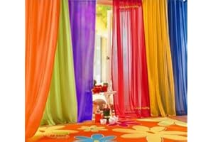WPM WORLD PRODUCTS MART WPM 6 Piece Rainbow Sheer Window Panel Colorful Backdrop Bright Curtains Set for Playroom, Nurseries, Bedroom & More Lime, Orange, Red, Purple, Bright Yellow, Navy Drapes (45" Long)