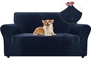 ‎YSTYLE Ystyle Samt Sofabezug 2 Sitzer, Stretch Sofa Überzug, Sofaschoner rutschfest, Elastischer Couch Überzug, Sofa Cover Mit Armlehnen, Couchüberzüge Sofaschutz Katze Couch Überwurf, Dunkel Blau