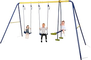 Balançoire Jardin 3 en 1 HLC - Multifonction avec Portique Métallique Balançoire Face à Face ou Simple, Dimensions 322cm x 150cm x 185cm Idéale pour l'Extérieur