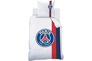 CTI PSG Retro White Pościel | Poszewka na kołdrę dla 1 osoby 140 x 200 cm + 1 poszewka na poduszkę 63x63 cm z nadrukiem odwracalnym | 100% bawełna | Oeko-Tex, biały