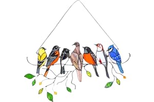 PEPOYO AI Bird Series Pendentif Oiseau mural en métal pour décoration de fenêtre, décoration murale, suspension, printemps, salon, chambre, jardin, balcon.(7 oiseaux)