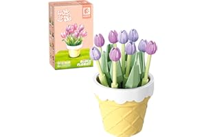 MEIEST Mini Flower Succulent Bonsai Building Block Set,Simulation Pot Plant Artificial Particle Flower Botanical Collection Construction Building Brick Toy,Home Decors (Tulip)