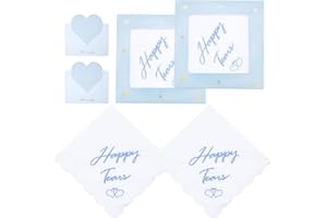 HATOFES Happy Tears Embroidered Wedding Handkerchief 60S Cotton White Hankies Embroidery Hanky for Bride Groom Wedding Day Gift Something Blue For Bride,12"x12"