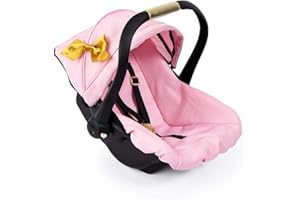 Bayer Design 67990AA Fotelik samochodowy dla lalek EasyGo, z dachem i uprzężą, pasuje do wózka dla lalek Neo Vario, różowy, złoty, z kokardą