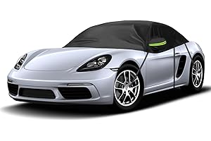 KISTRBA Waterproof Half Car Cover Compatible with Porsche Boxster/Cayman 718/986/987/981 1996-2023, Anti UV Sun Rain Dust All Weather Car Windshield Snow Cover with Windproof Strap and Metal Hooks(Black)
