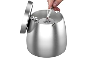 MOKHT Aschenbecher für Draussen 12 * 9 * 12CM - Groß Aschenbecher mit Deckel, Windaschenbecher als Standaschenbecher Outdoor, Tischaschenbecher Edelstahl mit Basis, Sturmaschenbecher für Draußen - Silber