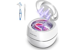‎SEANCHEER Ultraschallreinigungsgerät 48000Hz Ultraschallreiniger | 24W | 180ML | Ultrasonic Cleaner mit UV Lampe Ultraschallbad für | Zahnersatz | Retainer | Aligner | Prothesen | Zahnschiene | Schmuck | (Weiß)