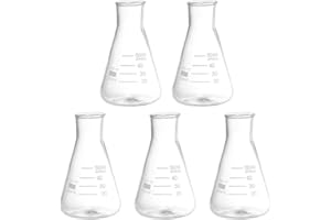 PATIKIL Erlenmeyer Flask, 5 Pcs 50ml Narrow Mouth Graduated Flasks Borosilicate Glass with Printed Graduation for Lab, Experiment, Chemistry, Science Study